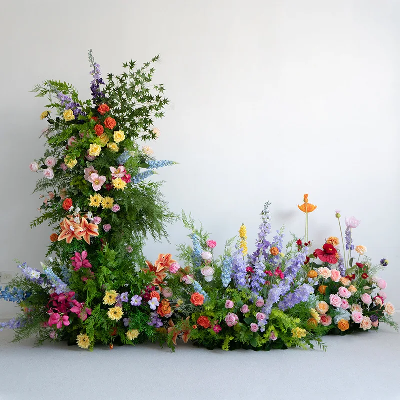 Monet Garden Arch decorative floor row set, gardening simulated flower activity photography props arrangement fake flower