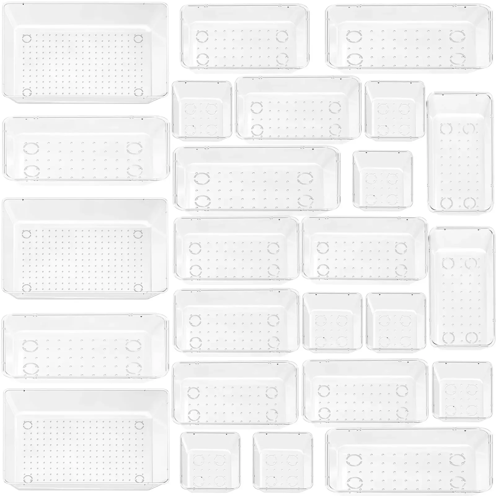 25 PCS Drawer Organizer Clear Organizers Desk Drawer Dividers Trays Bathroom Drawer Organizer for Makeup Kitchen Office Utensils