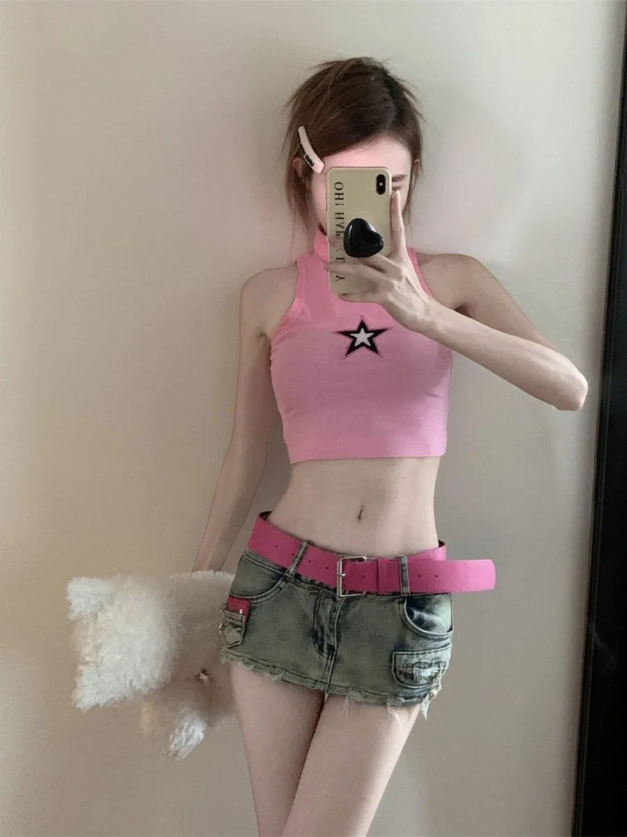 Low Waist Y2K Millennium Hot Girl Cheek Enhancing Denim Super orts Women's New Sle Vintage A-Line  Skirt