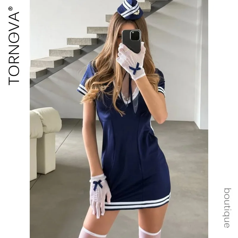 

Tornova сексуальное женское белье костюм для женщин униформа стюардессы искушение сексуальное кружево с v-образным вырезом косплей униформа комплект нижнего белья с открытой спиной новый