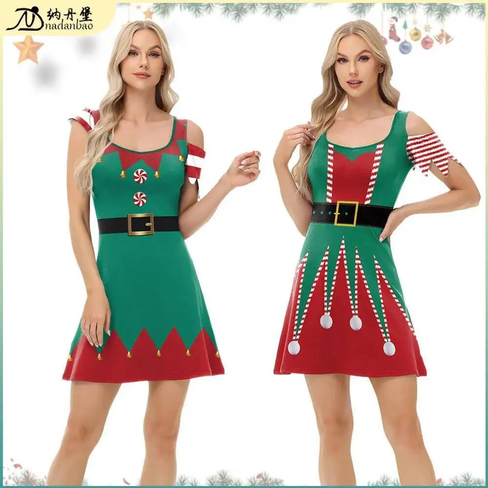 

Girl New Christmas Skirts For Female Santa Claus Irregular Sleeve Dresses Digital Printed Skirts For Women