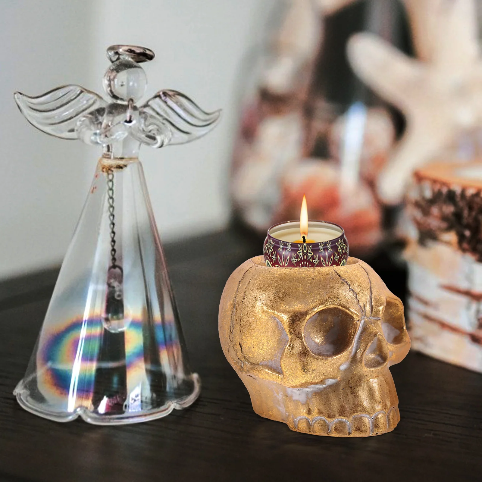 

Household Skull Holder Candlestick Halloween Scary Resin Festival Candlesticks