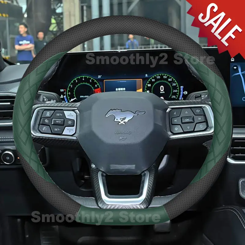 Leather Car Steering Wheel Cover For Ford Mustang Mach-E 2020-2024 2025 2026 Non-slip Auto Interior Ford Mustang Accessories