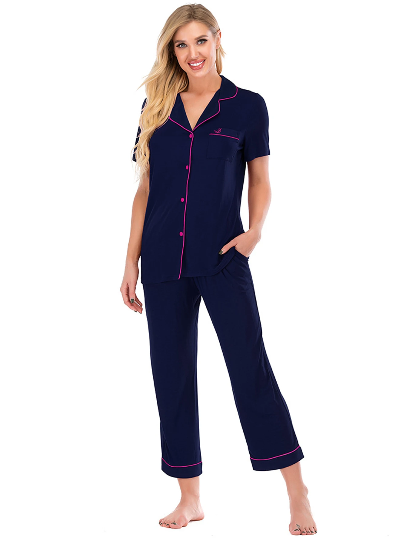 

Women pajamas can be worn in spring, summer, fall and winter modal home two-piece set leisure and comfortable