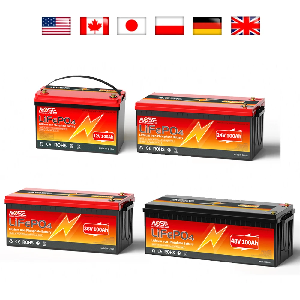 

New 12V 24V 36V 48V LiFePO4 Lithium Iron Phosphate Battery With BMS 100Ah 200Ah 300Ah For Golf Cart RV Solar Energy Storage