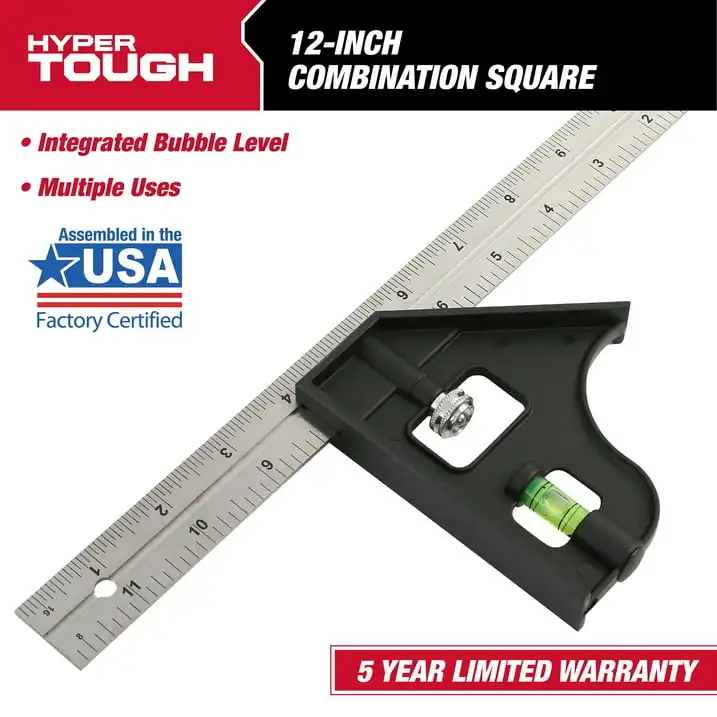 Hyper Tough 12-inch Tempered Steel Combination Square with Bubble Level