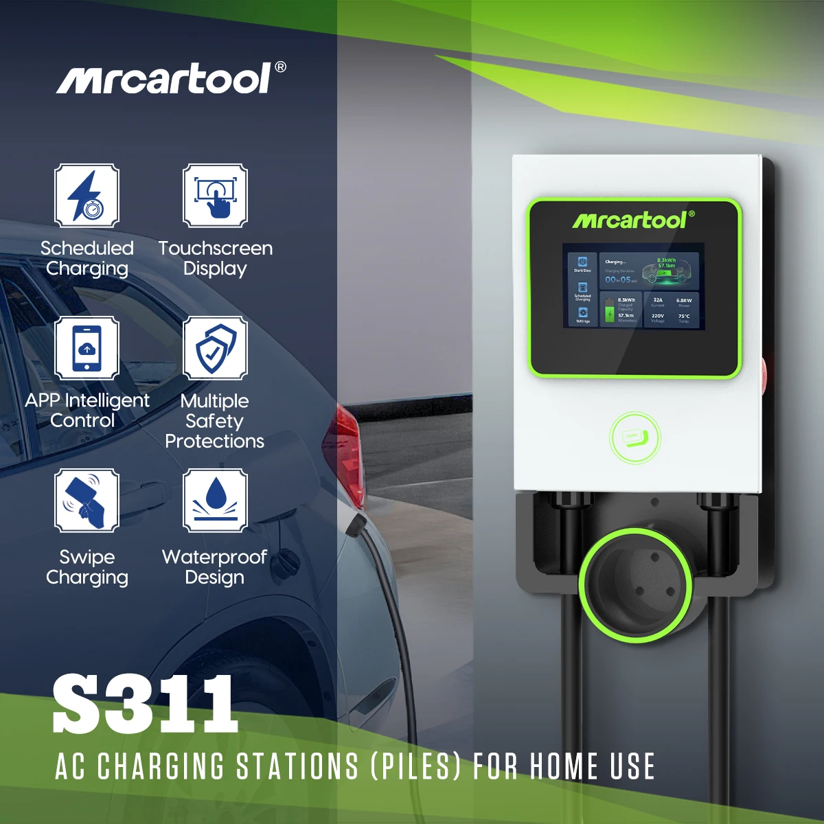 

MRCARTOOL S311 EV Charging Pile 7KW Household Fast Charging Station Wall Mount Electric Vehicle Charger Type 2 WallBox