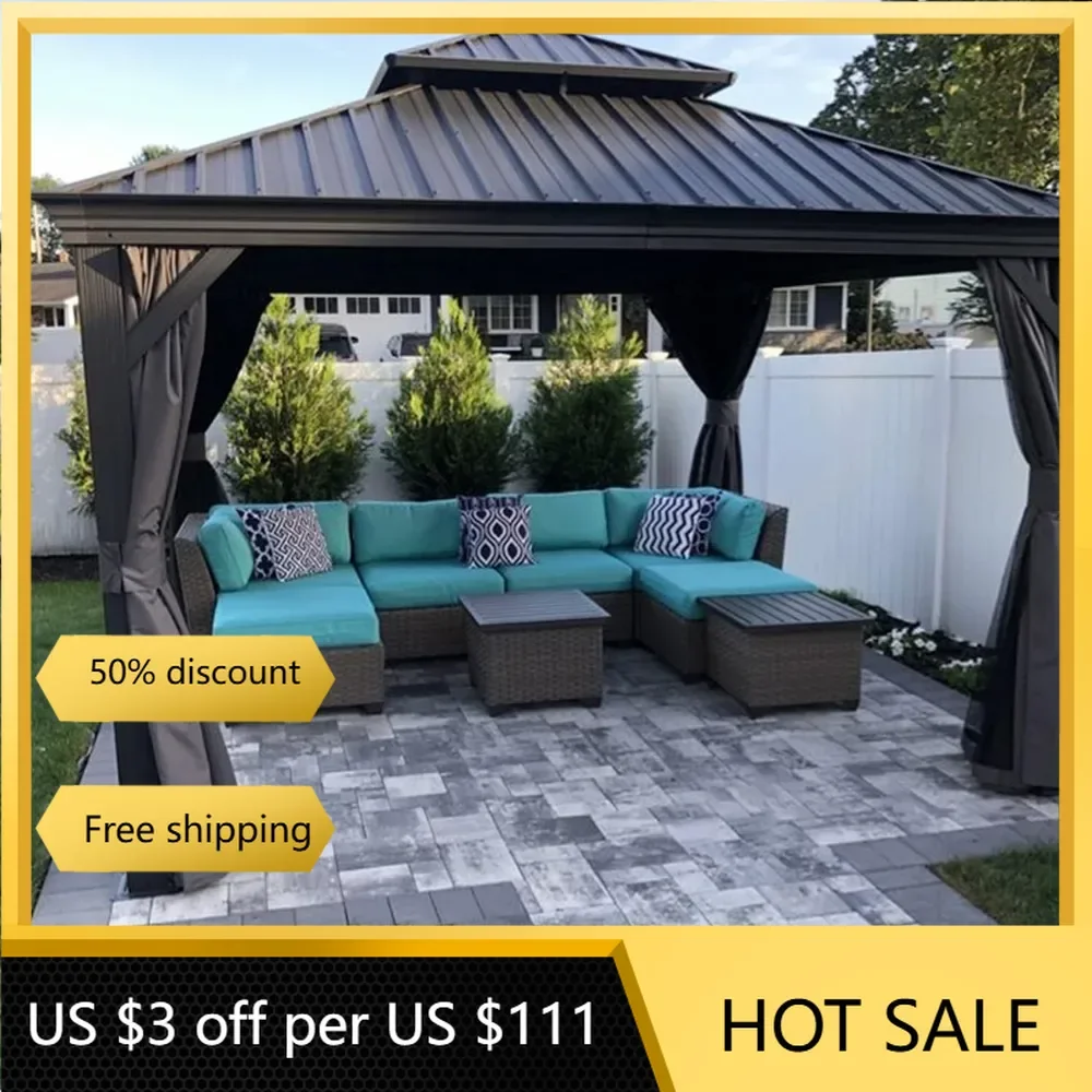 

Gazebos,10' X 12' Permanent Hardtop Gazebo Aluminum Gazebo with Galvanized Steel Double Roof for Patio Lawn and Garden