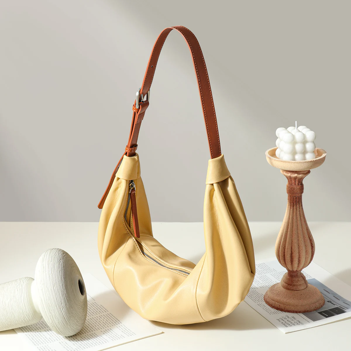 

Soft Leather Croissant Bag, Genuine Leather Dumpling Bag, Large Capacity Underarm Bag, Single Shoulder Crossbody Bag for Women