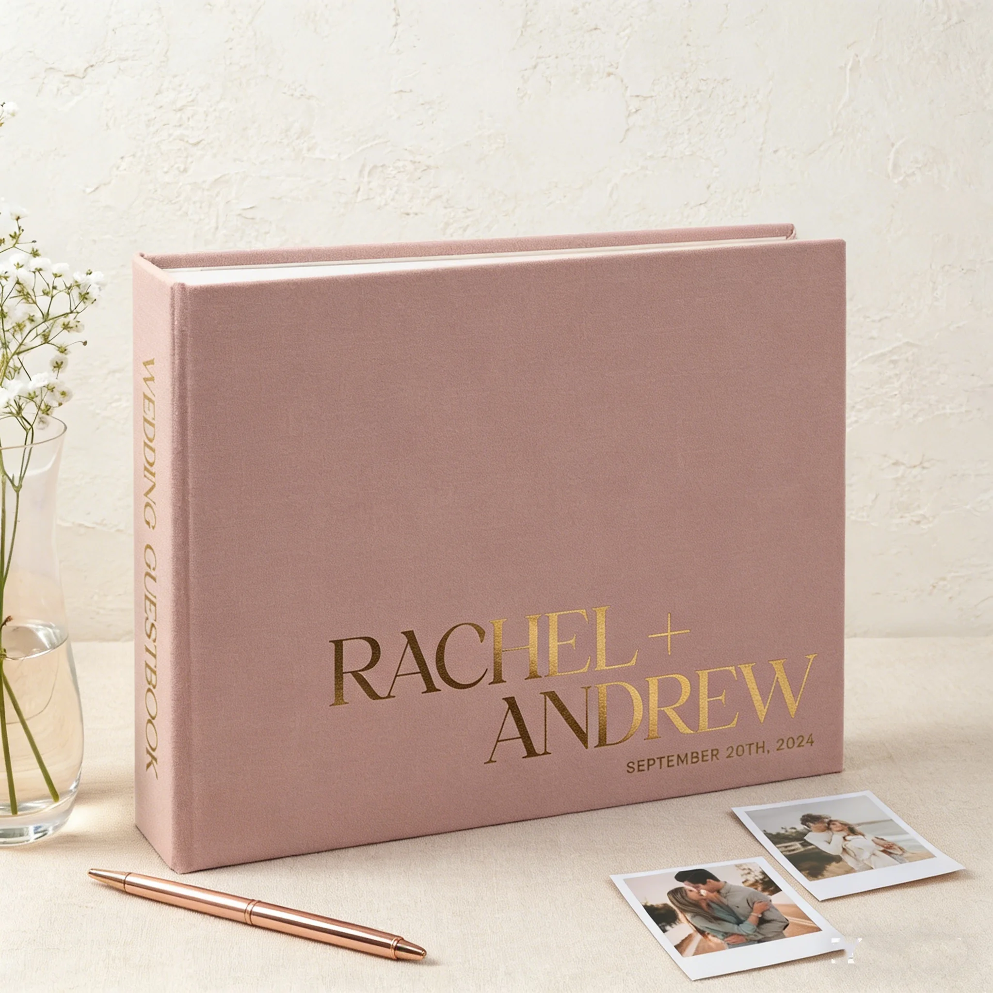 

Книга для гостей на свадьбу в твердом переплете с настоящей фольгой - Дизайн с цветочным орнаментом на заказ - Мгновенный фотоальбом и памятная книга для подписей