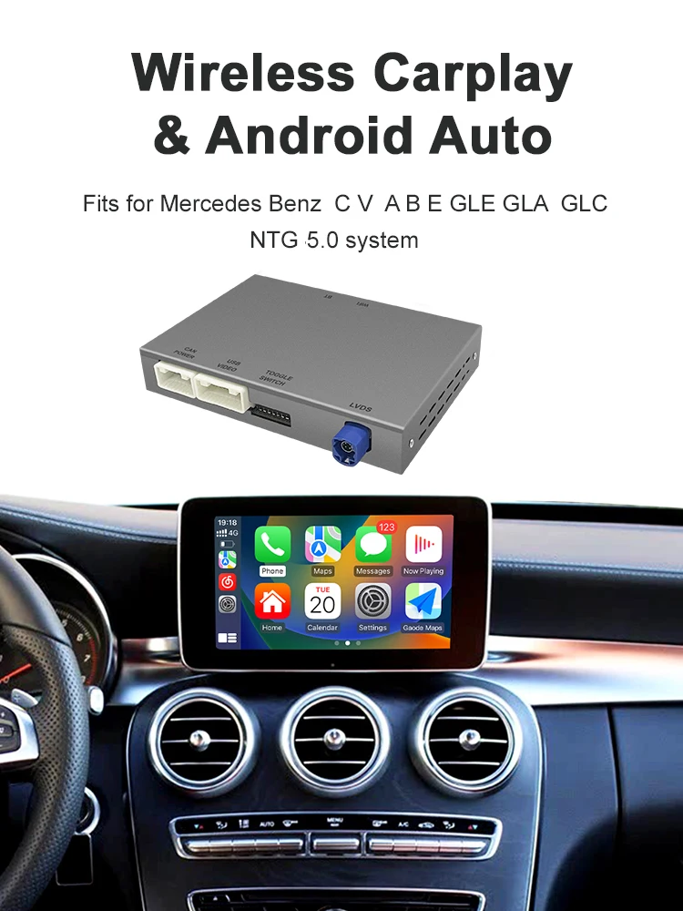 AUTOABC Wireless Carplay Android Auto Adapter für Mercedes-Benz A B C W205 W176 GLA GLC GLE GLE CLA GLS NTG5.0 2015-2018