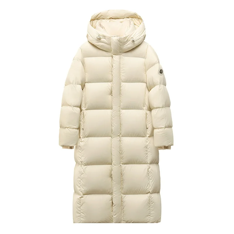 2025 شتاء جديد 95% بطة بيضاء أسفل سترة المرأة الأوسط طويل رشاقته زوجين الدافئة أسفل معاطف الإناث مقنعين بايك معطف #1
