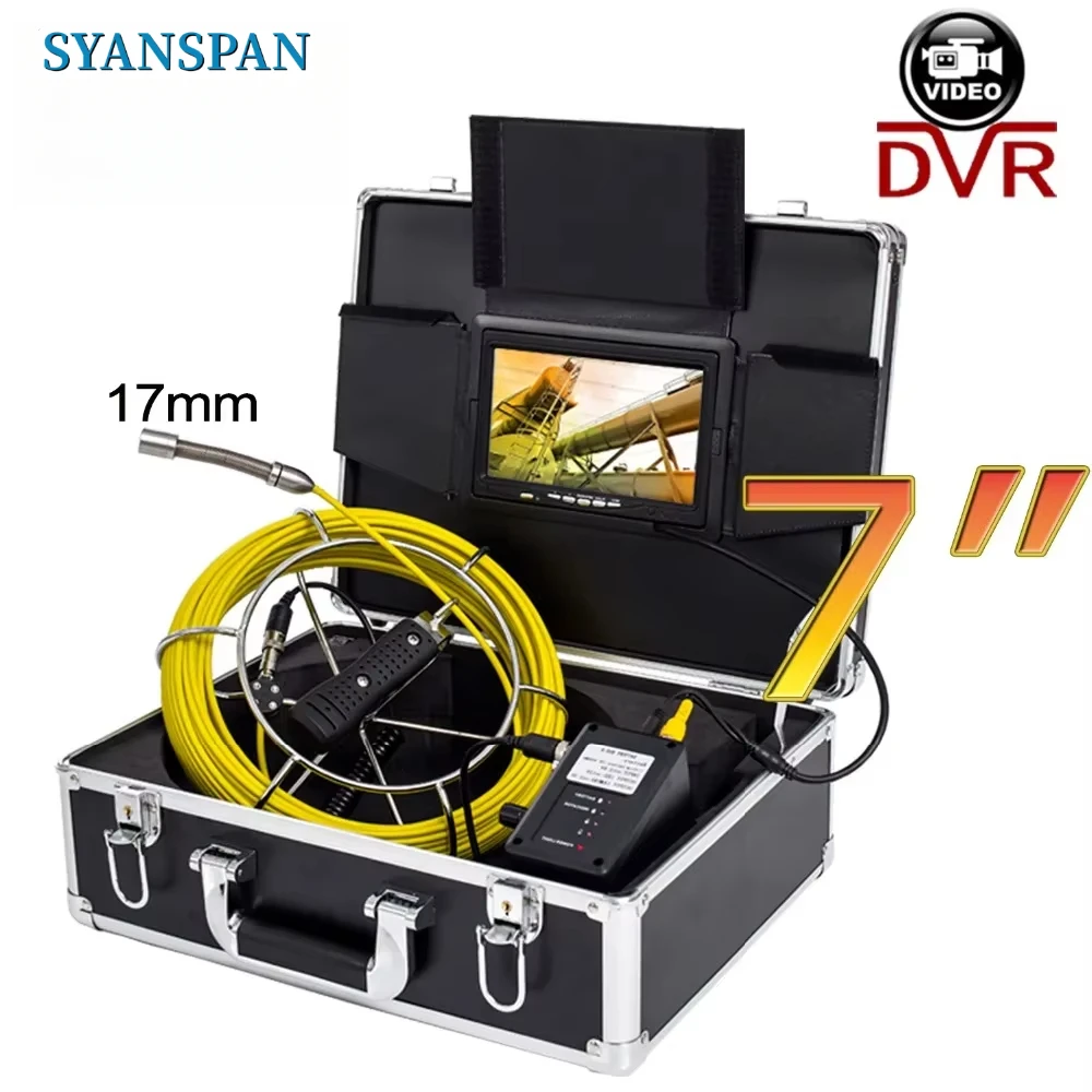 SYANSPAN Pipe Inspection Camera 7inch Screen 17mm 8GB DVR Video Recording Waterproof Drain Sewer Pipeline Industrial Endoscope