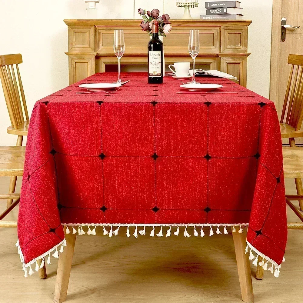 

Nordic Tassel Cloth Tabl Embroidered Leaf American Tablecloths For Events Rectangular Jacquard Coffee Table Cover