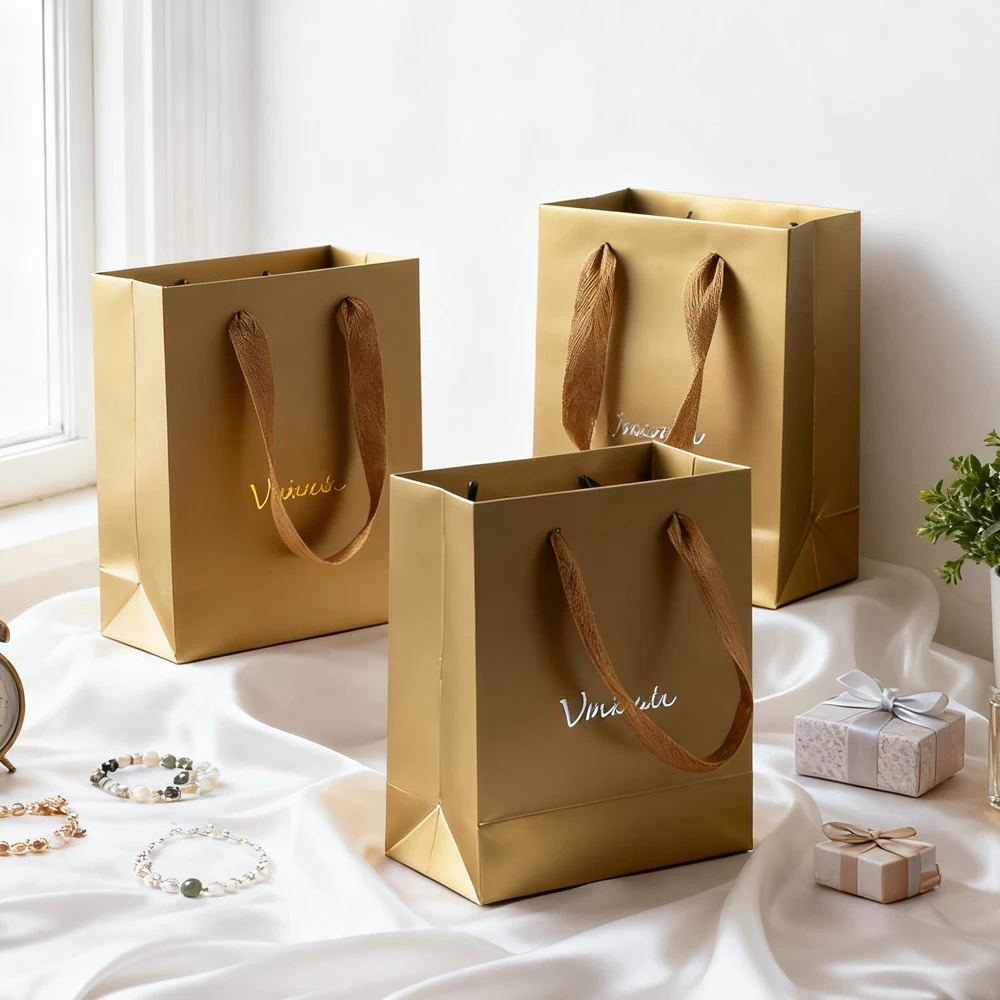 

50 шт./лот 12x6x16 см, индивидуальный логотип, золотой картон, подарочные бумажные сумки-тоут, роскошный бутик, шоппинг, парфюмерные ювелирные изделия, упаковочные сумки, коробки