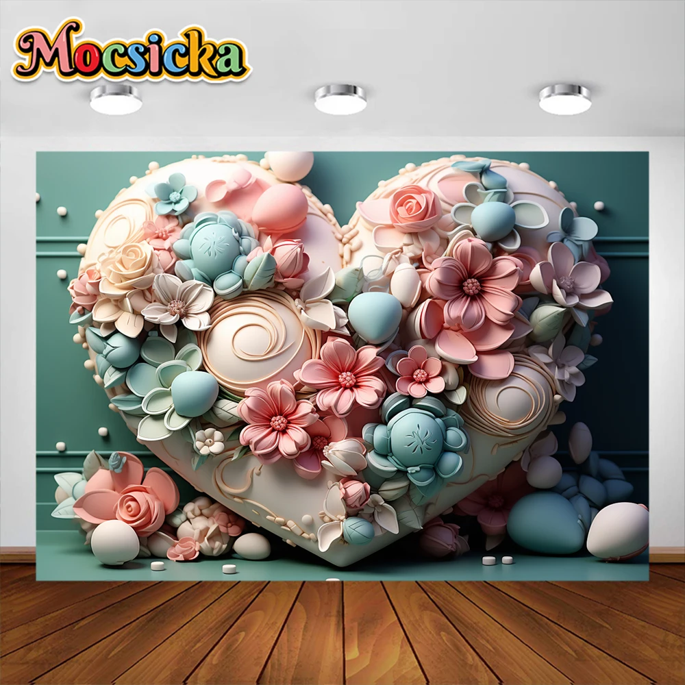 3D Heart Shaped FLowers Photography Backdrop Kids Birthday Party Colorful Balloons Butterfly Cake Smash Decor Photo Background