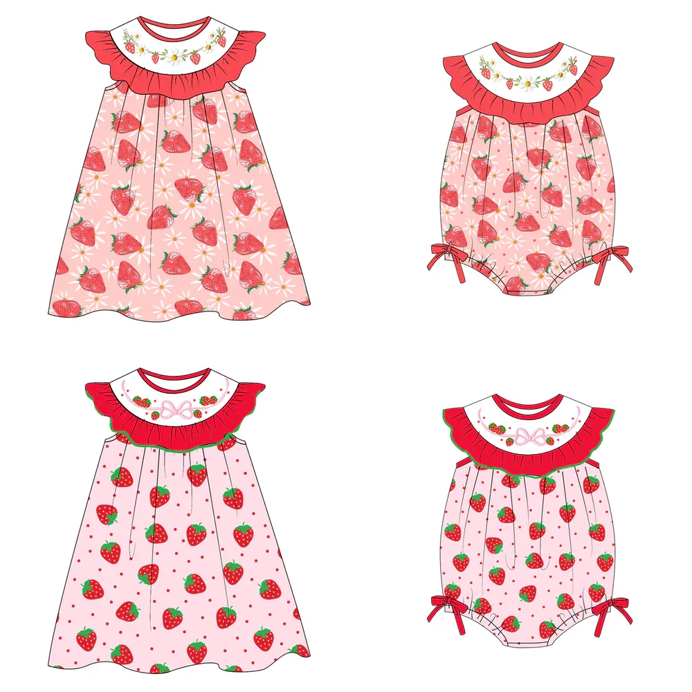 Summer Boutique Girls Dress Strawberry Print Infant Girl Bubble Romper Fashion Girls Clothing Wholeasle