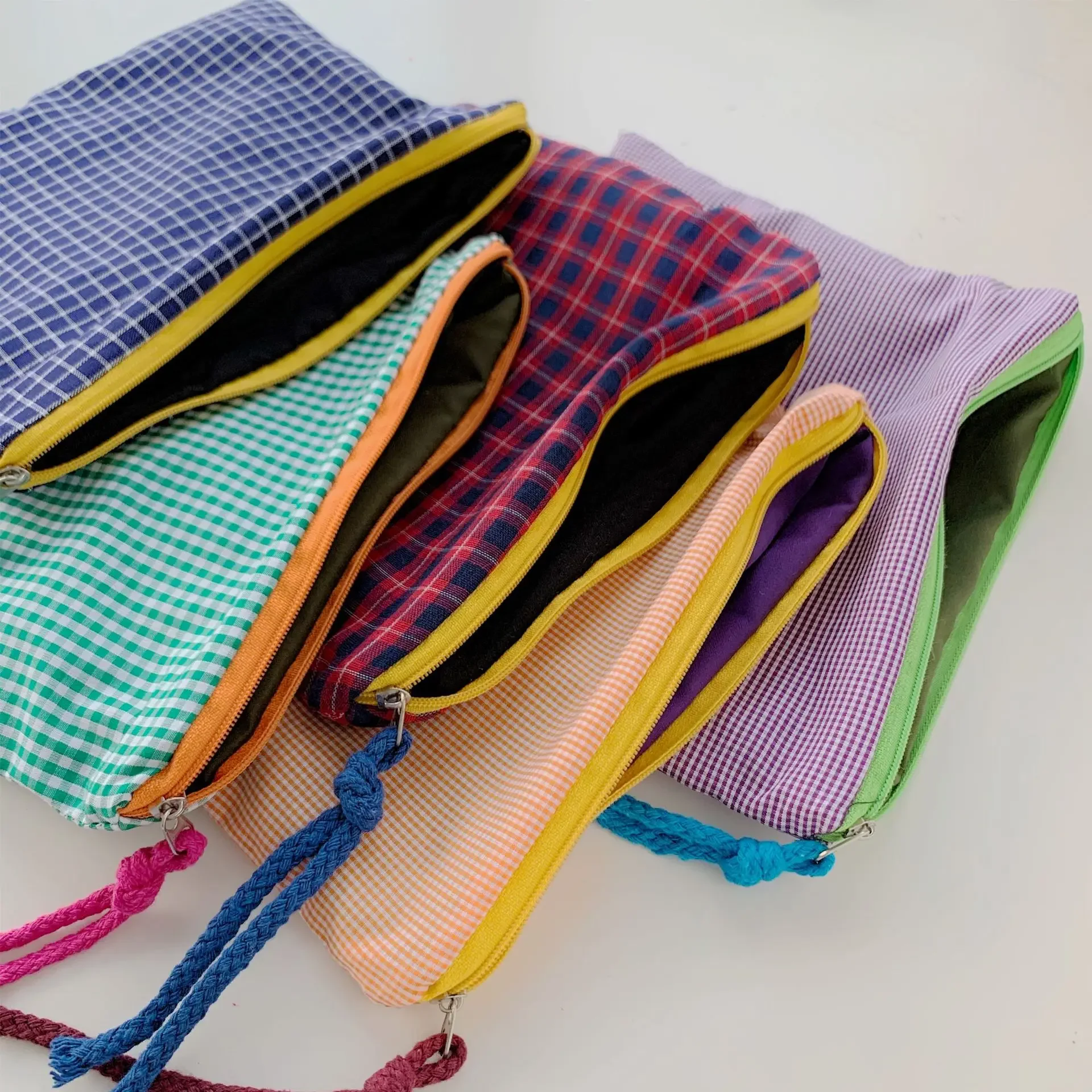 Women\'s Cosmetic Bag Makeup Bag Purse Clutch Organizer Plaid Zipper Pouch Simple Contrast Color Handbag Large Capacity Neceser