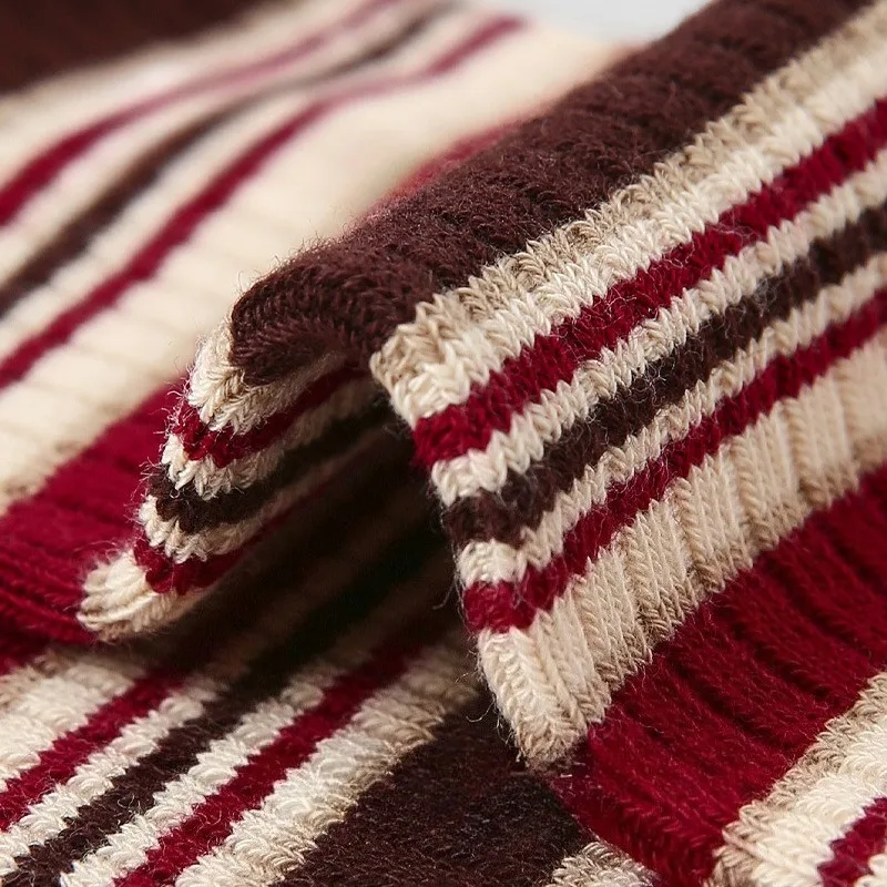 3 Pairs Women's Autumn Winter Cotton Striped Mid-Calf Grip Socks Fashion Ankle Socks Set Casual Loose Socks High Quality Hosiery