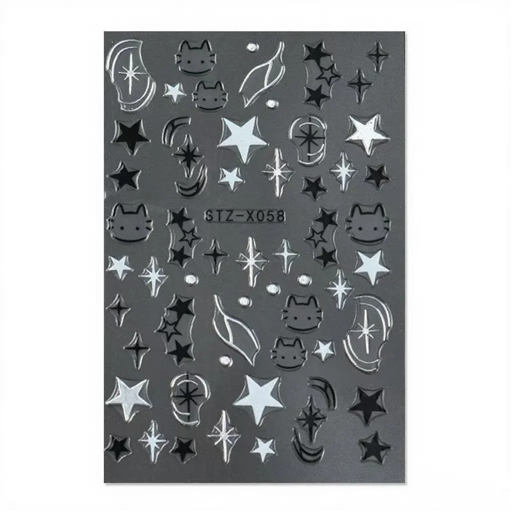 Black Silver Cat Animals Nail Sticker Decals Y2K Charms Cute Dog Cartoon Adhesive Sliders Foils For Manicure Nail Art Decoration image 4
