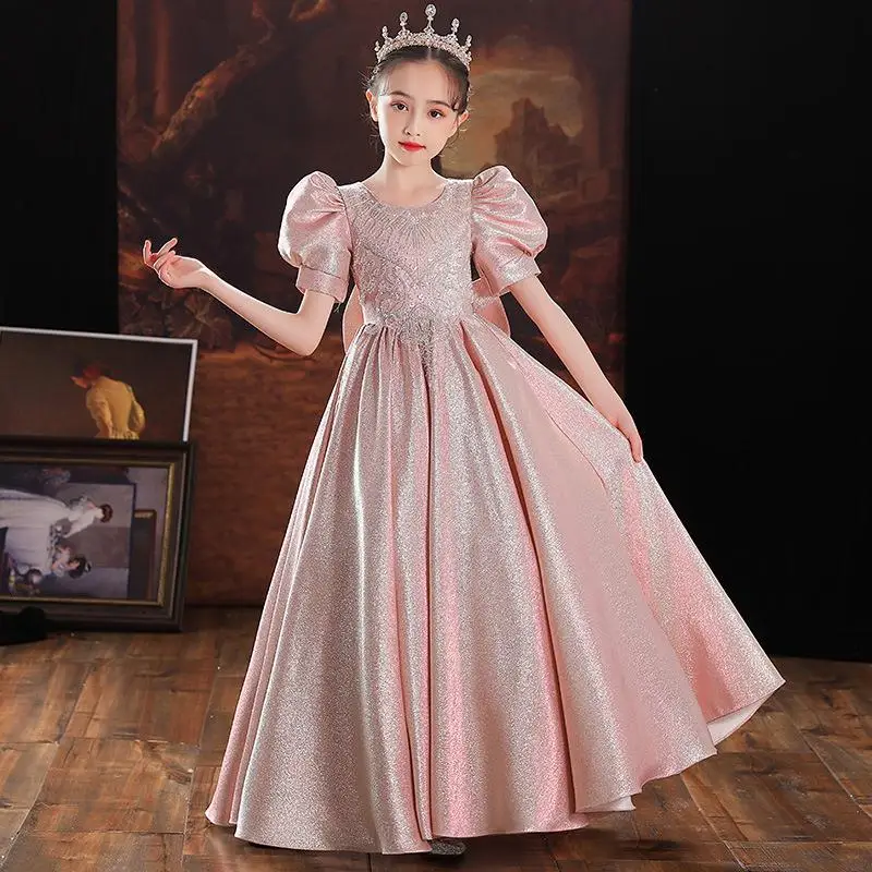 Vestido de princesa feminino para banquete, apresentação de piano escolar, fantasias formais para aniversário, festa noturna, vestidos elegantes para crianças, moda