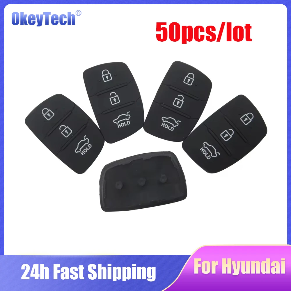 OkeyTech 50pc/lot3 Buttons Rubber For Hyundai Ix35 or For Kia key sportage 2016 3 rio k2 Pad Mistra flip folding key shell Cover