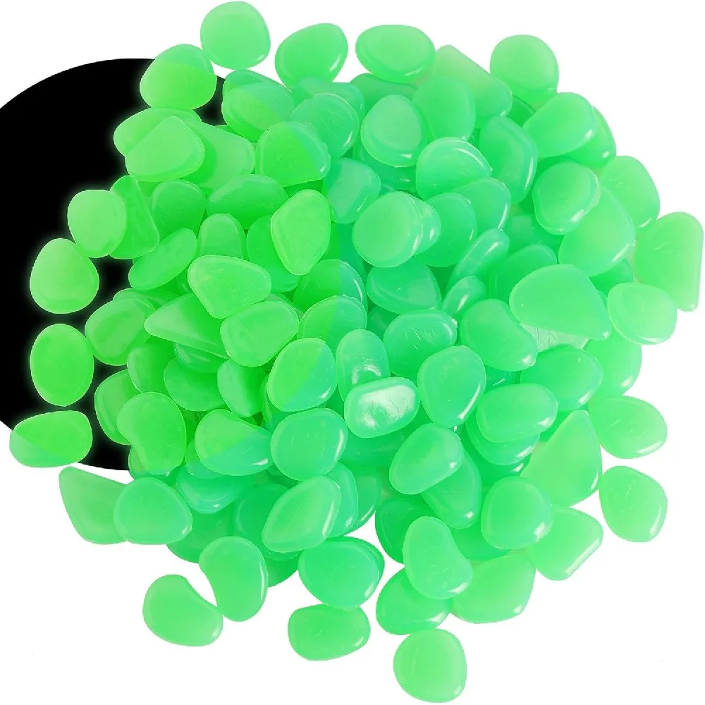 100 Pcs 1cm Mini Green Glow in The Dark Pebbles, Luminous Artificial Decorative Resin Stones, Rechargeable Fluorescent Rocks for Vase Filler, Succulent Plant Pot, Aquarium, Garden Walkway & DIY Craft Decor