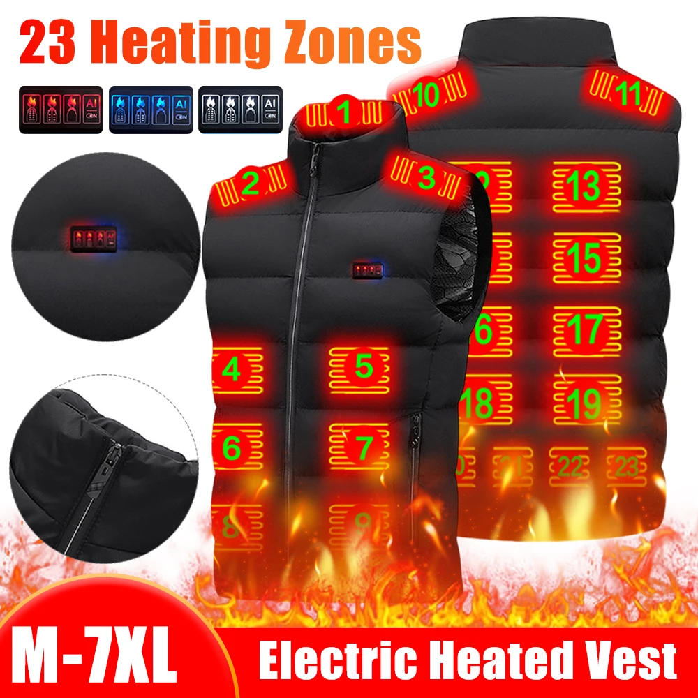 

23 Heated Vest Zones Electric Heated Jackets Winter Men Women Thermal Body Warmer Coat USB Charging for Camping Hiking Fishing