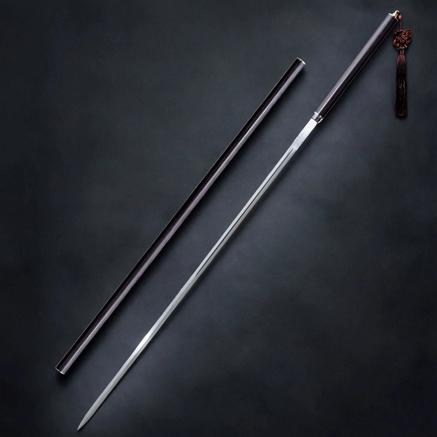 Eastern Shadowless Hidden Stick Sword Manganese Steel Ultra Slim Straight Blade Tube Scabbard Chinese Knot Tassel Free Stand
