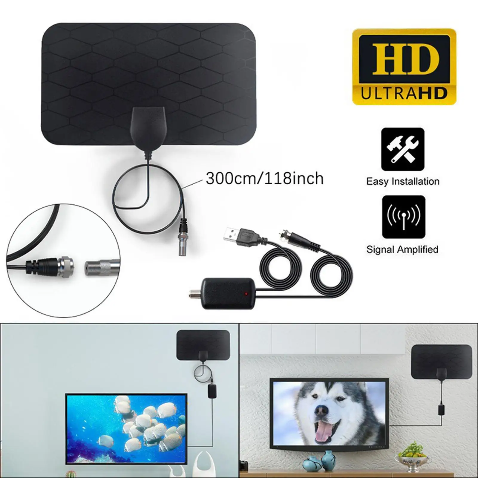 3000 Miles Long Range Digital Indoor Amplified TV Antenna for Free Channels
