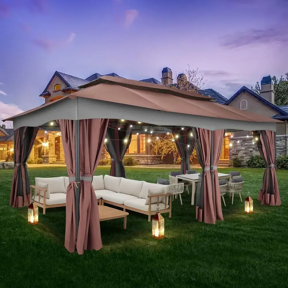 Gazebo 12x20 T Outdoor Gazebo on Clearance with Double Ventilated Arc Roo, Privacy Curtains & Mosquito Netting, Easy Set up Tent
