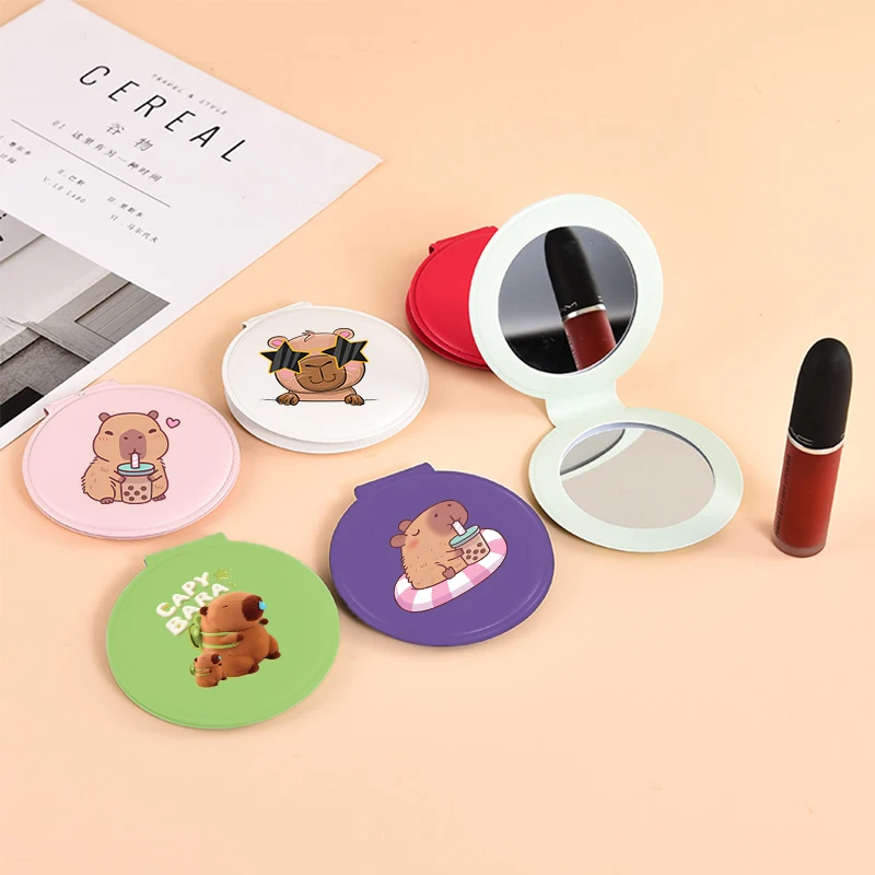 

Capybara Kawaii Portable Woman Makeup Mirror Girl Cartoon Anime Print Cute Round Mini Make Up Mirror Looking Glass with Keychain