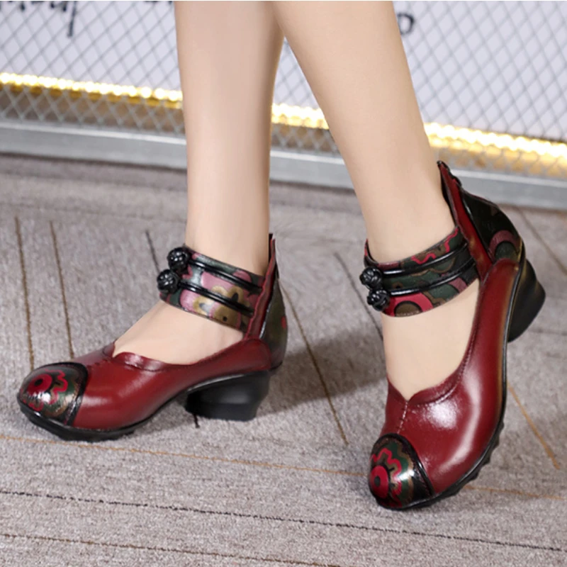 

5cm Genuine Leather Print 2023 Women Summer Luxury Novelty Strange Shoes Zipper Ethnic Soft Soled Round Toe Designer Elegance