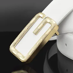 Cintura da uomo di tendenza cintura da uomo bianca con lettera G in vera pelle fibbia liscia Casual Versatile cintura di alta qualità Ceinture Homme