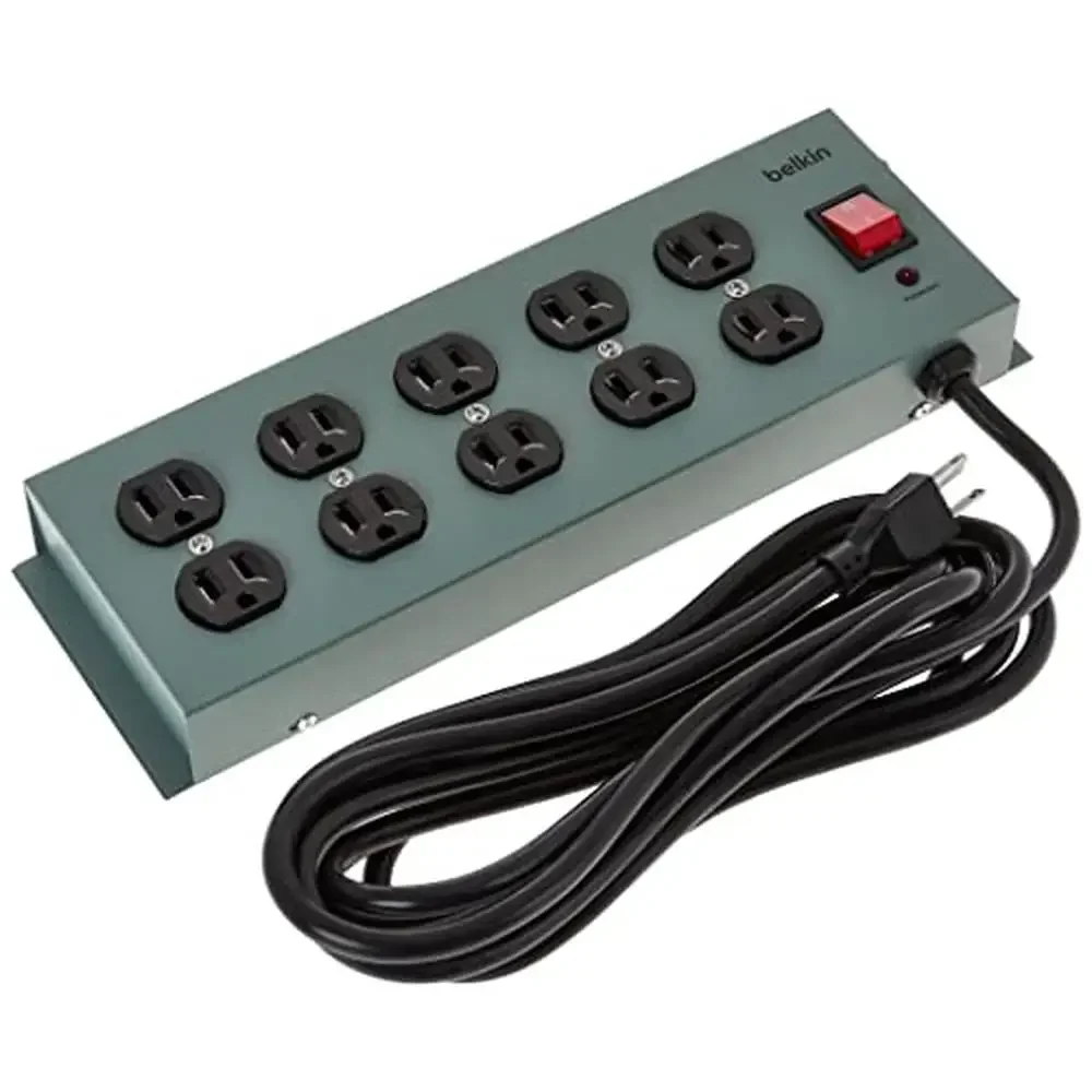 Protetor contra Surto Cabo de Extensão, Heavy-Duty Metal Power Strip, Montável, Casa, Escritório, Oficina, Sala de Jogos, Relâmpago, 10 Tomadas, 15 pés