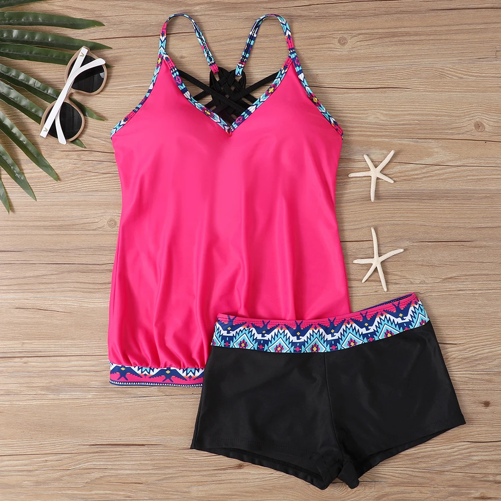 Bikini da donna Beach Resort Stampa abbagliante Sport Piscina Costumi da bagno Cinghie incrociate sexy di alta qualità Senza spalline Tankini S-6XL