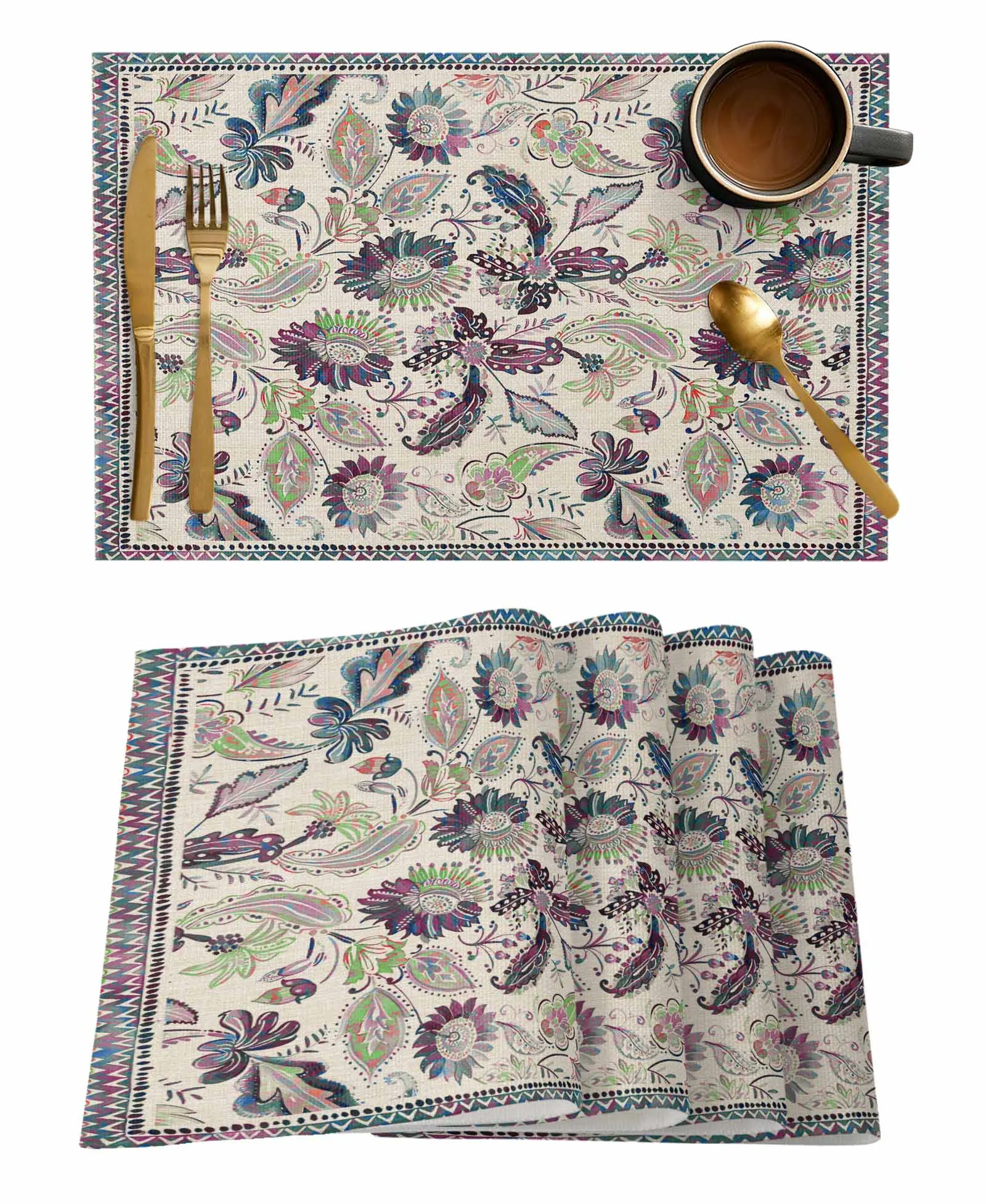 Ethnic Paisley Floral Table Mat Wedding Holiday Party Dining Table Placemat Kitchen Accessories Table Napkin