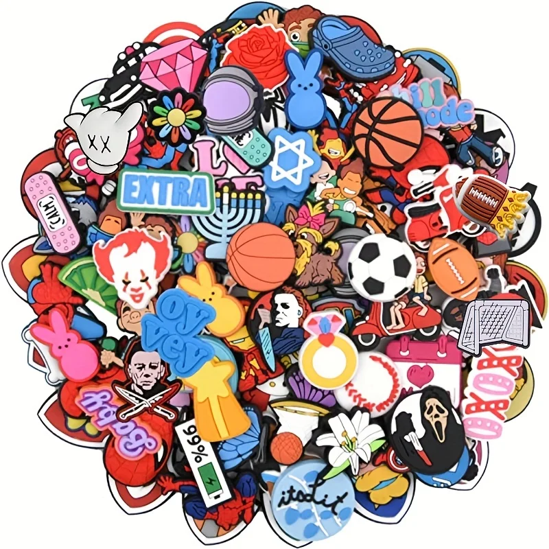 6/30/60/100/200Pcs Random Style Shoe Charms for Croc Sandals,  Assorted Varieties PVC Shoe Decorations Accessories