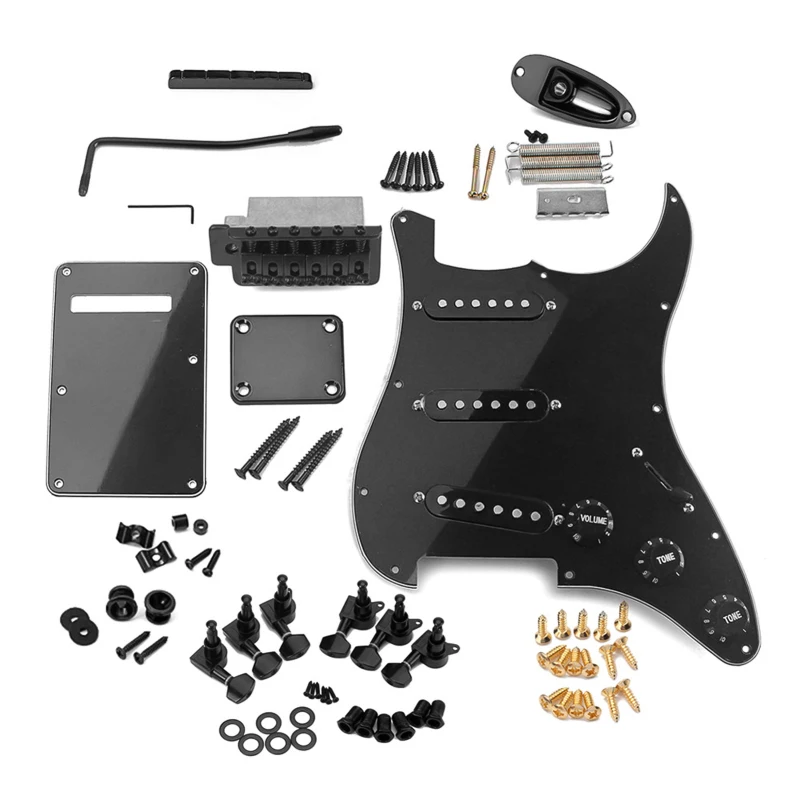 ST Estilo Guitarra Elétrica Conjunto Completo, Kit de Acessório DIY, Incluindo Prewired Pickguard, Ponte SSS Pickups e Outros Acessórios