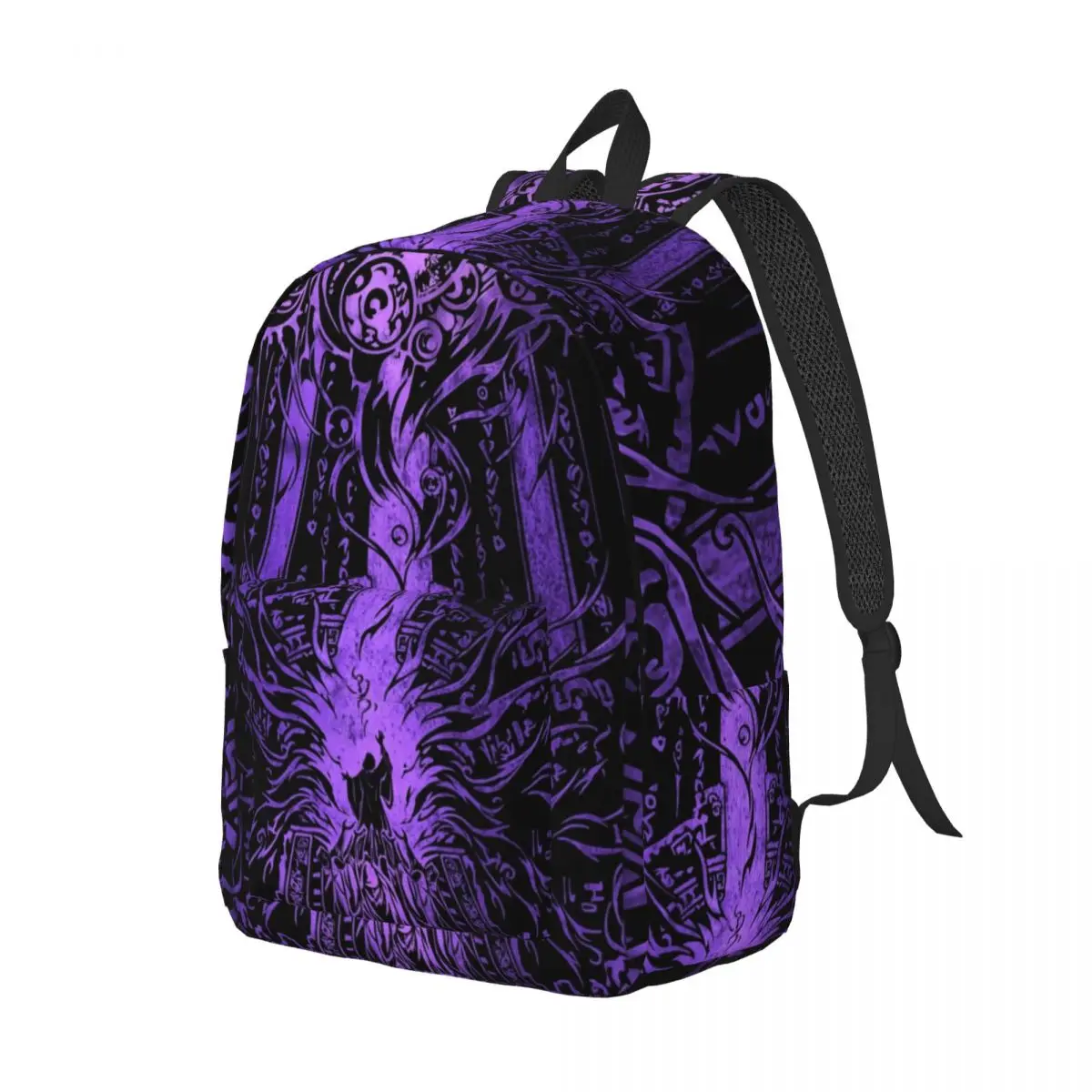 Gothic School Backpack Center Figure Portal Mystical Fantasy Purple Neon Violet Black Edgy Daypack for School Work Weekend Kids