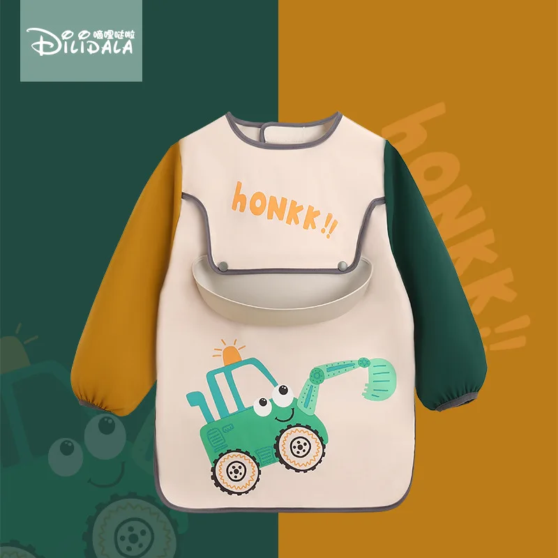

Baby Bibs Waterproof Toddler Kids Art Smock for Boys Girls Infant Long Sleeve TBaby Stuff Cartoon Eating Bib Children's Apron