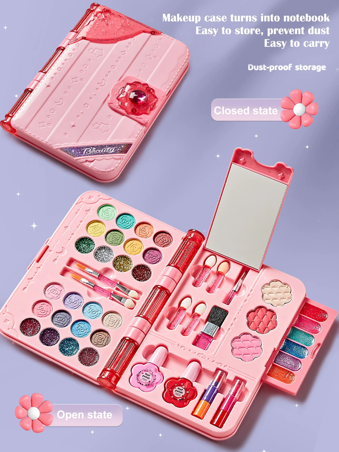 Kit trucco per bambini per ragazza Set di giocattoli lavabili per trucco con specchio Set di vestiti di bellezza Giocattoli per età 3 4 5 6 7 8 9 10 11 12 anni