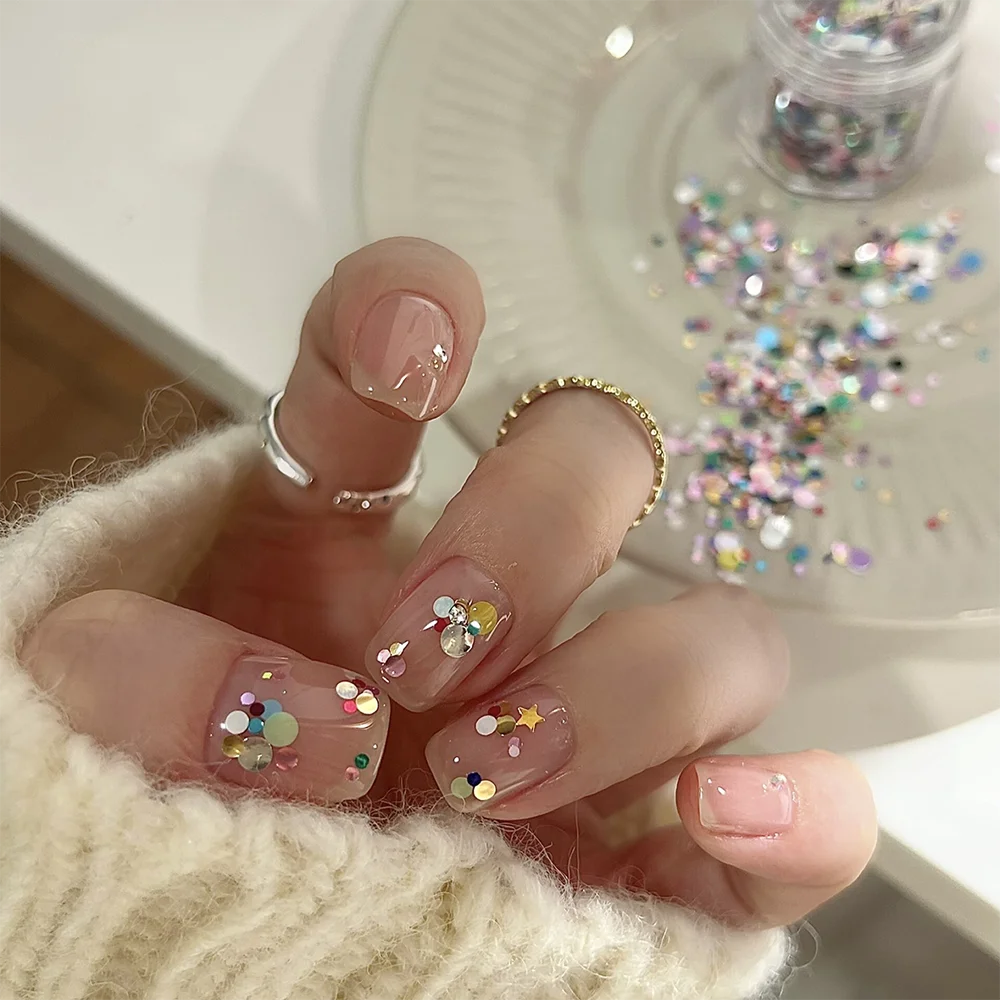 1 Jar Rainbow Seed Beads Polka Dot Nail Sequins Mixed Colorful Polka Dot Round Nail Glitter Flake Circular Floral Shaped Manicur