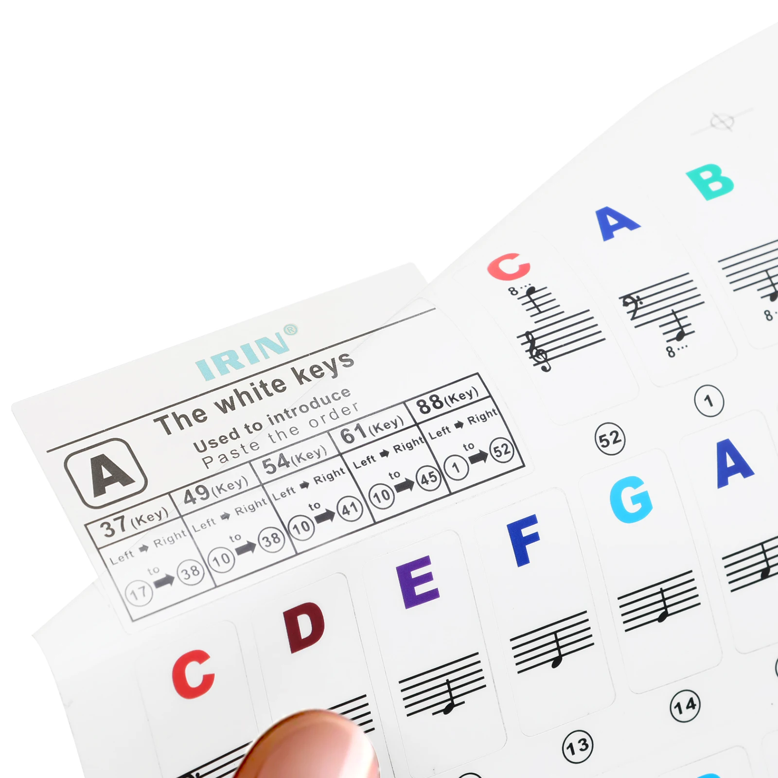 IRIN انفصال البيانو ملصقات لوحة المفاتيح الموسيقى مائي ملاحظات 49/54/61/88 مفتاح البيانو الإلكتروني الطيف ملصق رمز للوحة المفاتيح #3