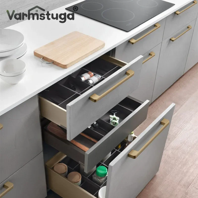 VARMSTUGA European Simple Light Luxury Bright Gold Kitchen Cabinet Door Handles Zinc Alloy Drawer Pulls Wardrobe Handle Hardware