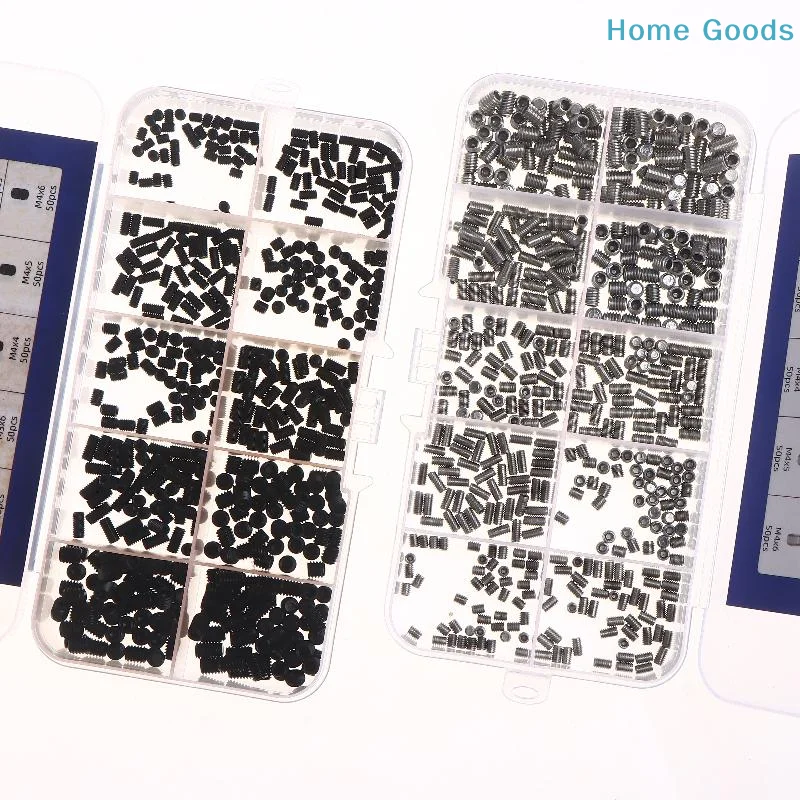 preferred500pcs M2.5 M3 M4 DIN913 304 Stainless Steel Black Hex Hexagon Socket Set Screw Kit Box Allen Flat Point Grub Bolt