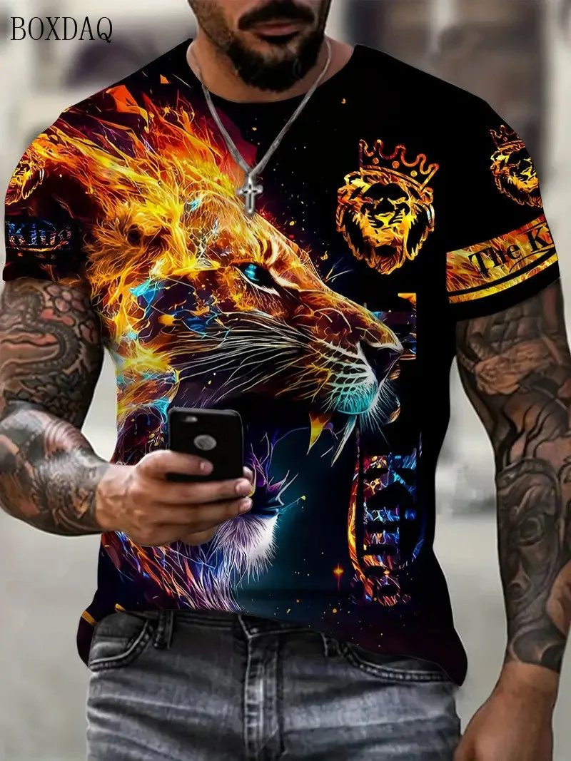 Fashion Tie-dye Lion Graphic Men\'s T-Shirts Short Sleeve 3d Animal Printed Trend Streetwear Tee 6XL Plus Size O-Neck Casual Tops