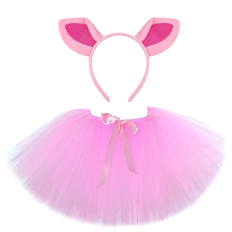 Pink Pig Tutu Skirt Outfit for Baby Girls Animal Halloween Costumes for Kids Toddler Birthday Ballet Tutus with Ears Bowtie Tail