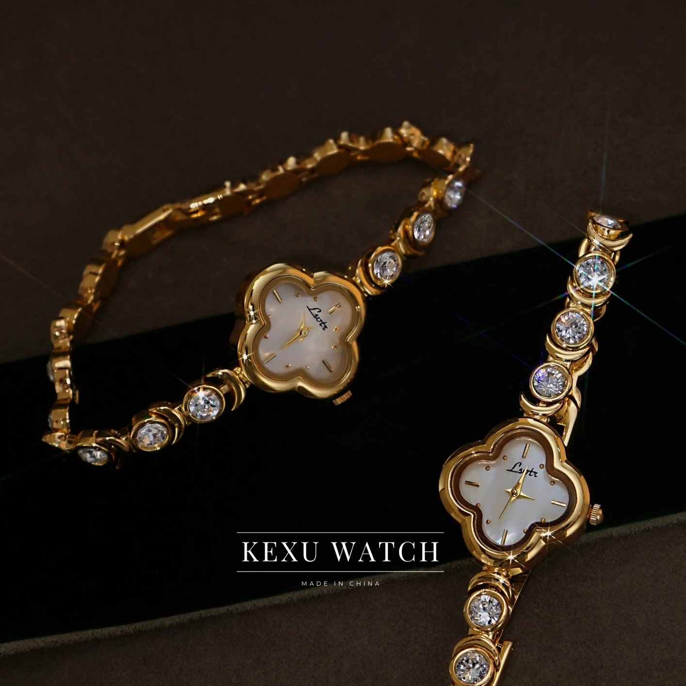 ساعة LSVTR بالجملة، ساعات نسائية بسوار كريستالي لذيذ، ساعات يد كوارتز أنيقة، ساعات نسائية ذهبية أنيقة #3