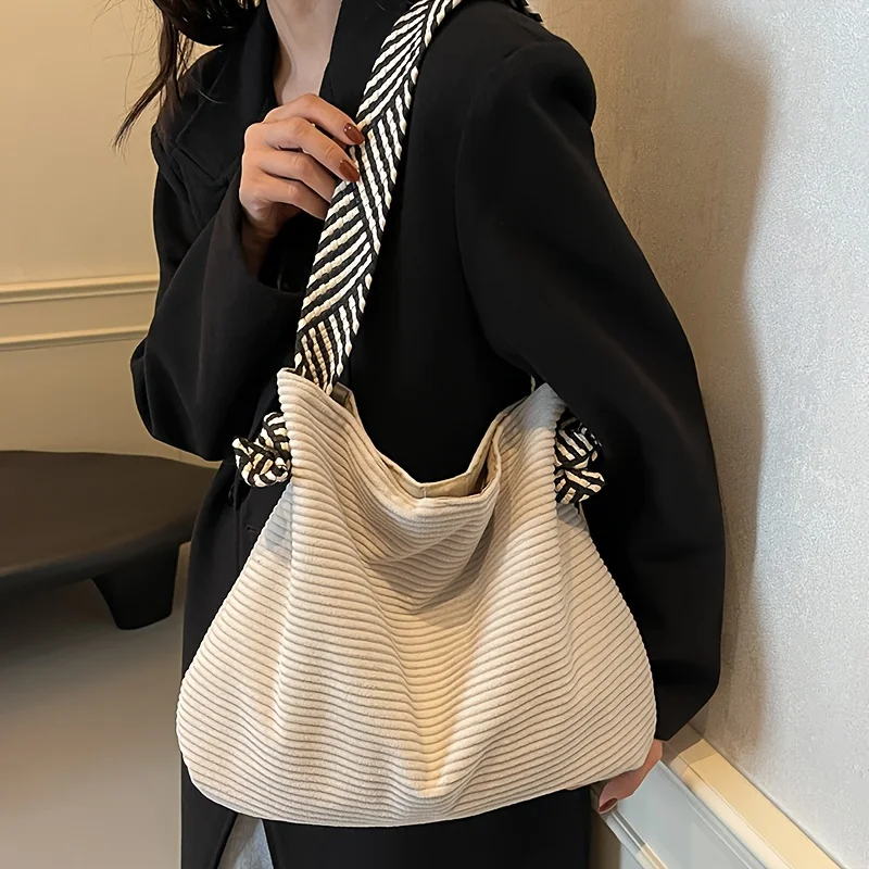 Large Capacity Corduroy Tote Bag, Women's Fashion Casual Handbag Shoulder Bags, Daily Commute Casual Shopping Crossbody Pouch